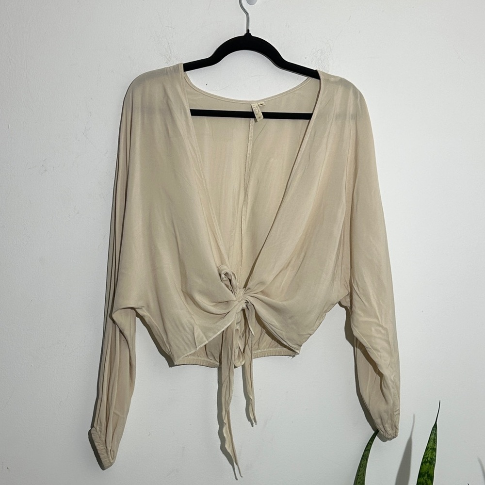 Elegant Cream Tie-Front Blouse